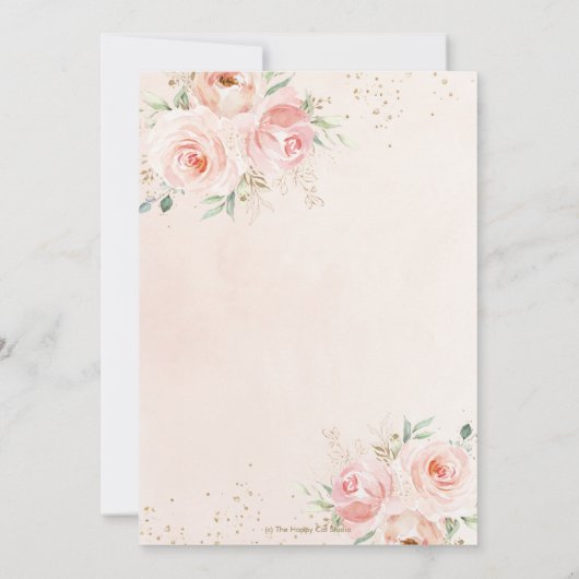 Elegante Blush Pink Floral Gold Taufe Einladung (Rückseite)