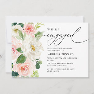 Elegante Blush Pink Floral Script Engagement Party Einladung