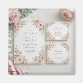 Elegante Blush Pink Floral Wedding Invitation Suit Magnet (Vorne)