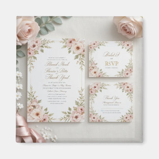 Elegante Blush Pink Floral Wedding Invitation Suit Magnet
