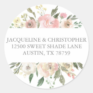 Elegante Blush Pink Floral Wedding Rücksendeadress Runder Aufkleber