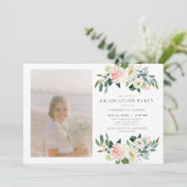 Elegante Blush Pink Foto Graduation Party Einladung (Stehend Vorderseite)
