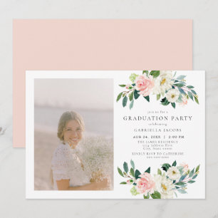 Elegante Blush Pink Foto Graduation Party Einladung