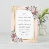 Elegante Blush Pink Gold Confetti Hochzeit Einladung (Stehend Vorderseite)