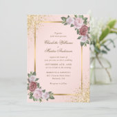 Elegante Blush Pink Gold Confetti Hochzeit Einladung (Stehend Vorderseite)