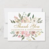 Elegante Blush Pink Gold Floral Custom Wedding Dankeskarte (Vorderseite)