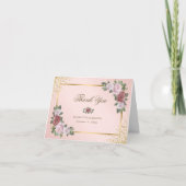 Elegante Blush Pink Gold Floral Wedding Dankeskarte (Vorderseite)