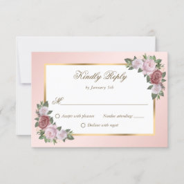 Elegante Blush Pink Gold Floral Wedding RSVP Karte