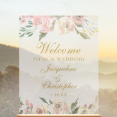Elegante Blush Pink Gold Floral Wedding Willkommen Acrylschild