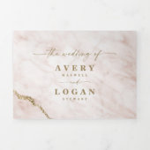 Elegante Blush Pink & Gold Foil Marmorhochzeit Dreifach Gefaltete Einladung (Cover)