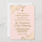 Elegante Blush Pink & Gold Moderne katholische Hoc Einladung (Vorderseite)