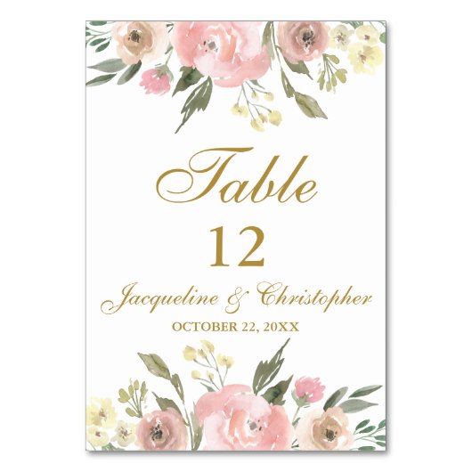 Elegante Blush Pink Gold Script Tischnummer (Vorderseite)