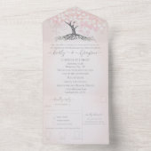 Elegante Blush Pink Heart Leaf Tree Wedding All In One Einladung (Innen Boden)