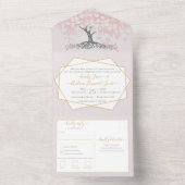 Elegante Blush Pink Heart Leaf Tree Wedding All In One Einladung (Innen Boden)