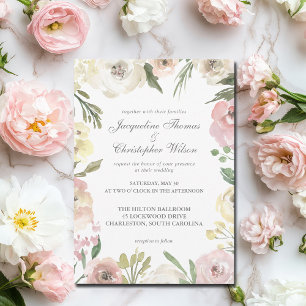 Elegante Blush Pink Ivory Bloral Border Wedding Einladung