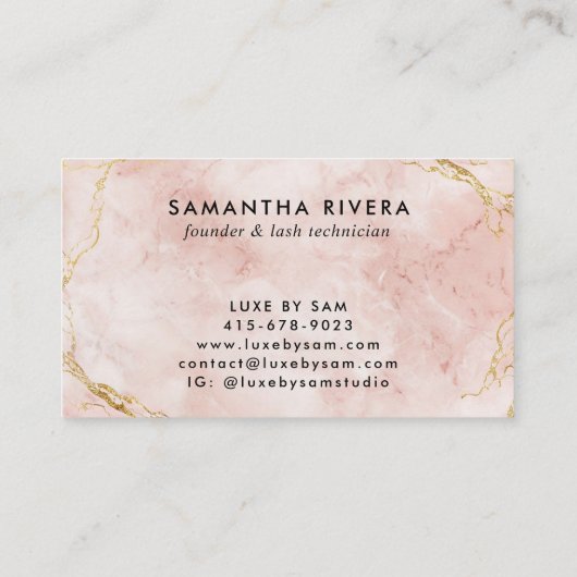 Elegante Blush Pink-Marmor-Monogramm-Vorlage Visitenkarte (Rückseite)