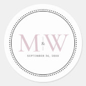 Elegante Blush Pink Monogram Wedding Runder Aufkleber (Vorderseite)