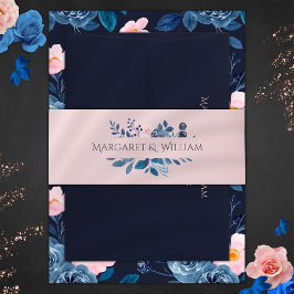 Elegante Blush Pink & Navy Blue Floral Wedding Einladungsbanderole
