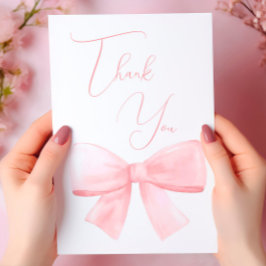 Elegante Blush Pink Pastel Bow Girl Babydusche Dankeskarte