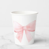 Elegante Blush Pink Pastel Bow Girl Babydusche Pappbecher (Vorderseite)