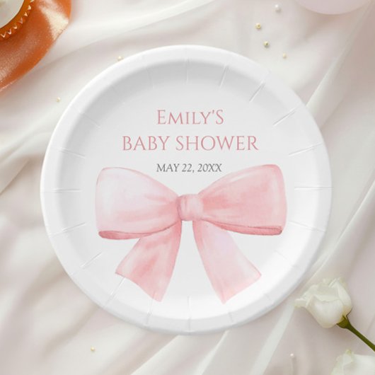 Elegante Blush Pink Pastel Bow Girl Babydusche Pappteller
