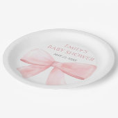 Elegante Blush Pink Pastel Bow Girl Babydusche Pappteller (Schrägansicht)