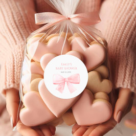 Elegante Blush Pink Pastel Bow Girl Babydusche Runder Aufkleber