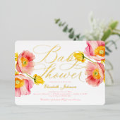 Elegante Blush Pink Peach Floral Baby Dusche Folieneinladung (Stehend vorne)