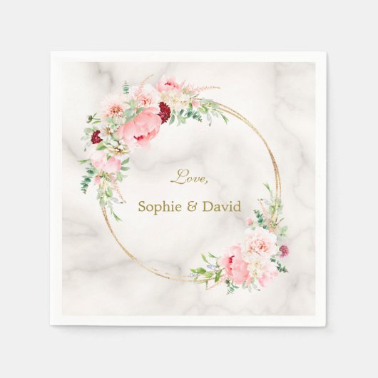 Elegante Blush Pink Peonies Bloom Gold Wedding Serviette (Vorderseite)