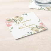 Elegante Blush Pink Peony Floral Gold Wedding Rechteckiger Pappuntersetzer (angewinkelt)