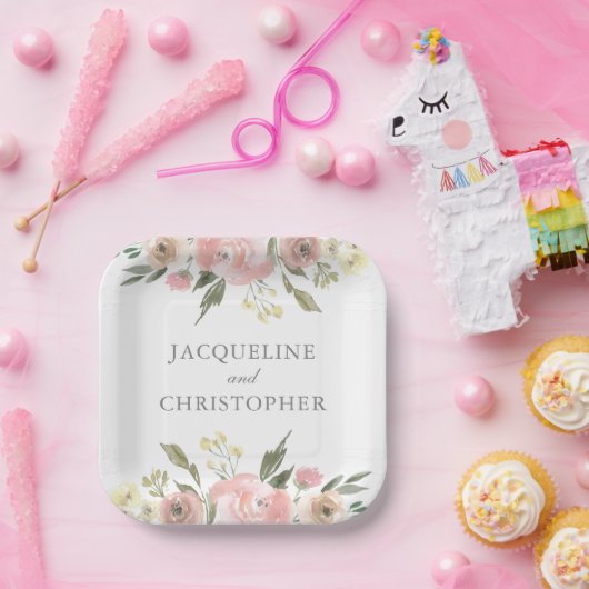 Elegante Blush Pink Peony Floral Spring Wedding Pappteller (Party)