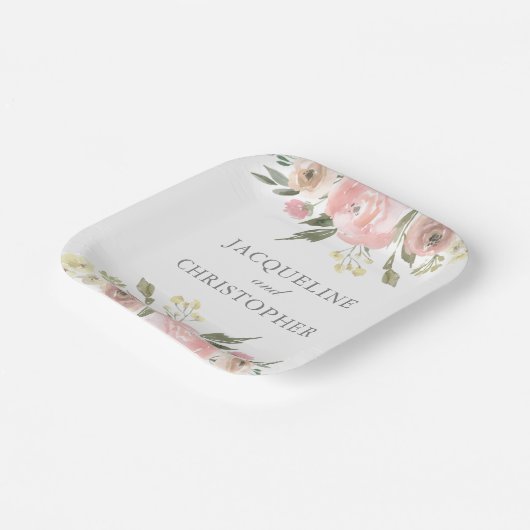 Elegante Blush Pink Peony Floral Spring Wedding Pappteller (Gewinkelt)