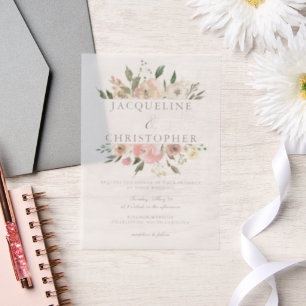 Elegante Blush Pink Peony Floral Spring Wedding Pergament Einladungen