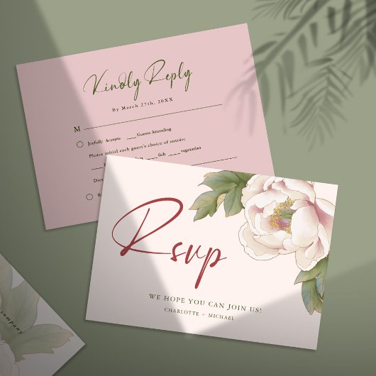 Elegante Blush Pink Peony Floral Wedding RSVP Card Einladung