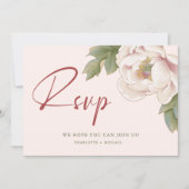 Elegante Blush Pink Peony Floral Wedding RSVP Card Einladung (Vorderseite)