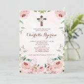 Elegante Blush Pink Rose Bloral Taufe Einladung (Stehend Vorderseite)