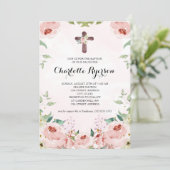 Elegante Blush Pink Rose Bloral Taufe Einladung (Stehend Vorderseite)