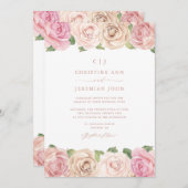 Elegante Blush Pink Rose Blumenhochzeit Einladung (Vorne/Hinten)