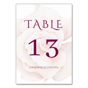 Elegante Blush Pink Rose Blumenhochzeit Tischnummer