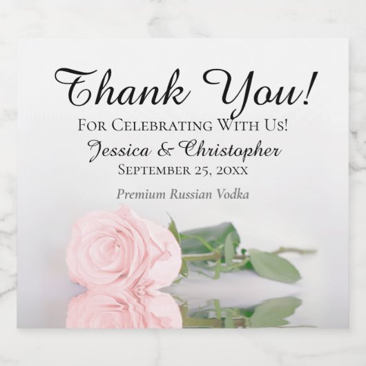 Elegante Blush Pink Rose Chic Hochzeit Vielen Dank Alkoholflaschenetikett (Einzelnes Label)