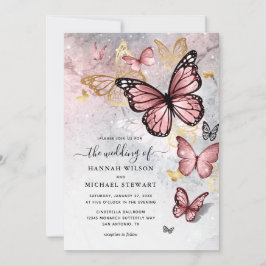 Elegante Blush Pink Rose Gold Butterfly Hochzeit Einladung