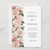 Elegante Blush Pink Roses Bläserne Hochzeit Einladung (Vorderseite)