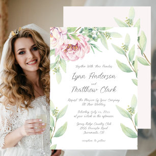Elegante Blush Pink Roses Bläserne Hochzeit Einladung