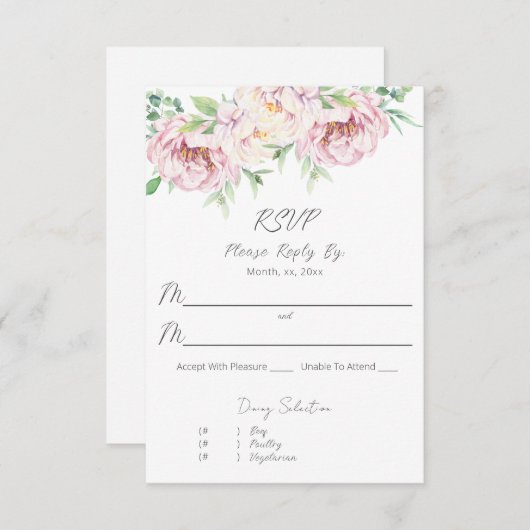 Elegante Blush Pink Roses Bläserne Hochzeit RSVP Karte (Vorne/Hinten)