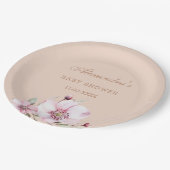 Elegante Blush Pink Roses Bloral Baby Dusche Pappteller (Schrägansicht)