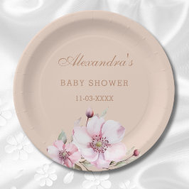 Elegante Blush Pink Roses Bloral Baby Dusche Pappteller