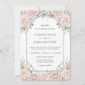 Elegante Blush Pink Roses Floral Silver Wedding Einladung (Vorderseite)