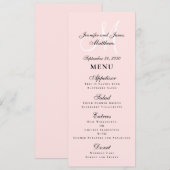 Elegante Blush Pink Script Monogram Wedding Menükarte (Vorne/Hinten)