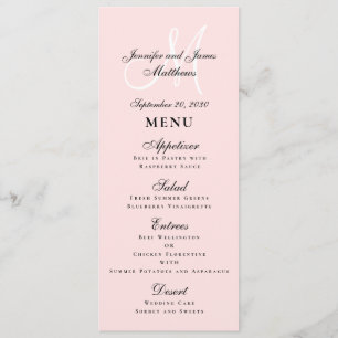 Elegante Blush Pink Script Monogram Wedding Menükarte