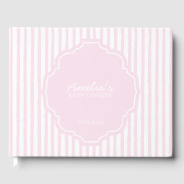 Elegante Blush Pink Striped Girl Babydusche Gästebuch